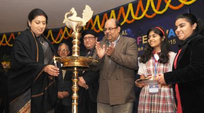 The Union Minister for Human Resource Development, Smt. Smriti Irani addressing at the inaugural session of the National Science Drama Festival, in New Delhi on January 08, 2015.