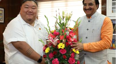 The Education Minister of Nagaland, Shri Temjen Imna Along calling on the Union Minister for Human Resource Development, Dr. Ramesh Pokhriyal ‘Nishank’, in New Delhi on September 04, 2019.