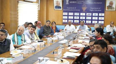 The Union HRD Minister, Dr. Ramesh Pokhriyal ‘Nishank’ chairing a meeting on Research in Indian Traditional Knowledge Systems, in New Delhi on March 18, 2020