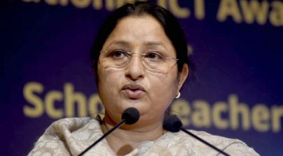 The Minister of State for Education, Smt. Annpurna Devi addressing at the presentation of the National ICT Award Ceremony for School Teachers, in New Delhi on February 28, 2022 (Wednesday, March 2, 2022