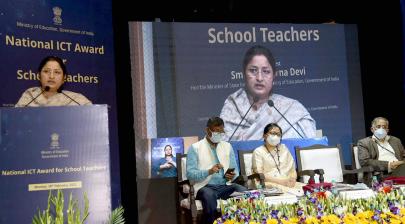 The Minister of State for Education, Smt. Annpurna Devi addressing at the presentation of the National ICT Award Ceremony for School Teachers, in New Delhi on February 28, 2022.