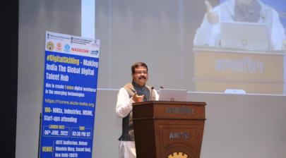 The Union Minister for Education, Skill Development and Entrepreneurship, Shri Dharmendra Pradhan addressing at the launch of Digital Skilling initiative of AICTE, in New Delhi on June 06, 2022