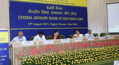 Union HRD Minister Smt Smriti Irani Chairs The 63rd Meeting of the CABE Held At Vigyan Bhawan, New Delhi On 19th August, 2015 Also Present On The Dias Are Union Minister Of Women & Child Development Smt Maneka Sanjay Gandhi, Union Minister For Health & Family Welfare Shri J.P. Nadda And Minister Of State For Hrd, Shri R.S. Katheria.