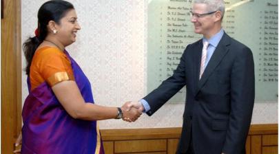 The Ambassador of Israel in India, Mr. Alon Ushpiz called on the Union Minister for Human Resource Development, Smt. Smriti Zubin Irani, in New Delhi on May 29, 2014